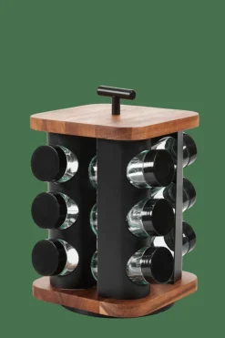 ACACIA LUX Carrousel à épices 12 Pots Pivotant 360° Noir, Naturel^CASA Sale