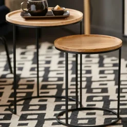 GOM Tables D'appoint Set De 2 Noir, Naturel^CASA Sale