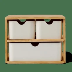 KONDO Organisateur 3 Tiroirs Blanc, Naturel^CASA Best