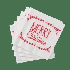 MERRY CHRISTMAS Set De 20 Serviettes Rouge^CASA New
