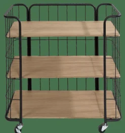 OSLO Étagère Trolley 3 Tablettes Noir, Naturel^CASA Outlet