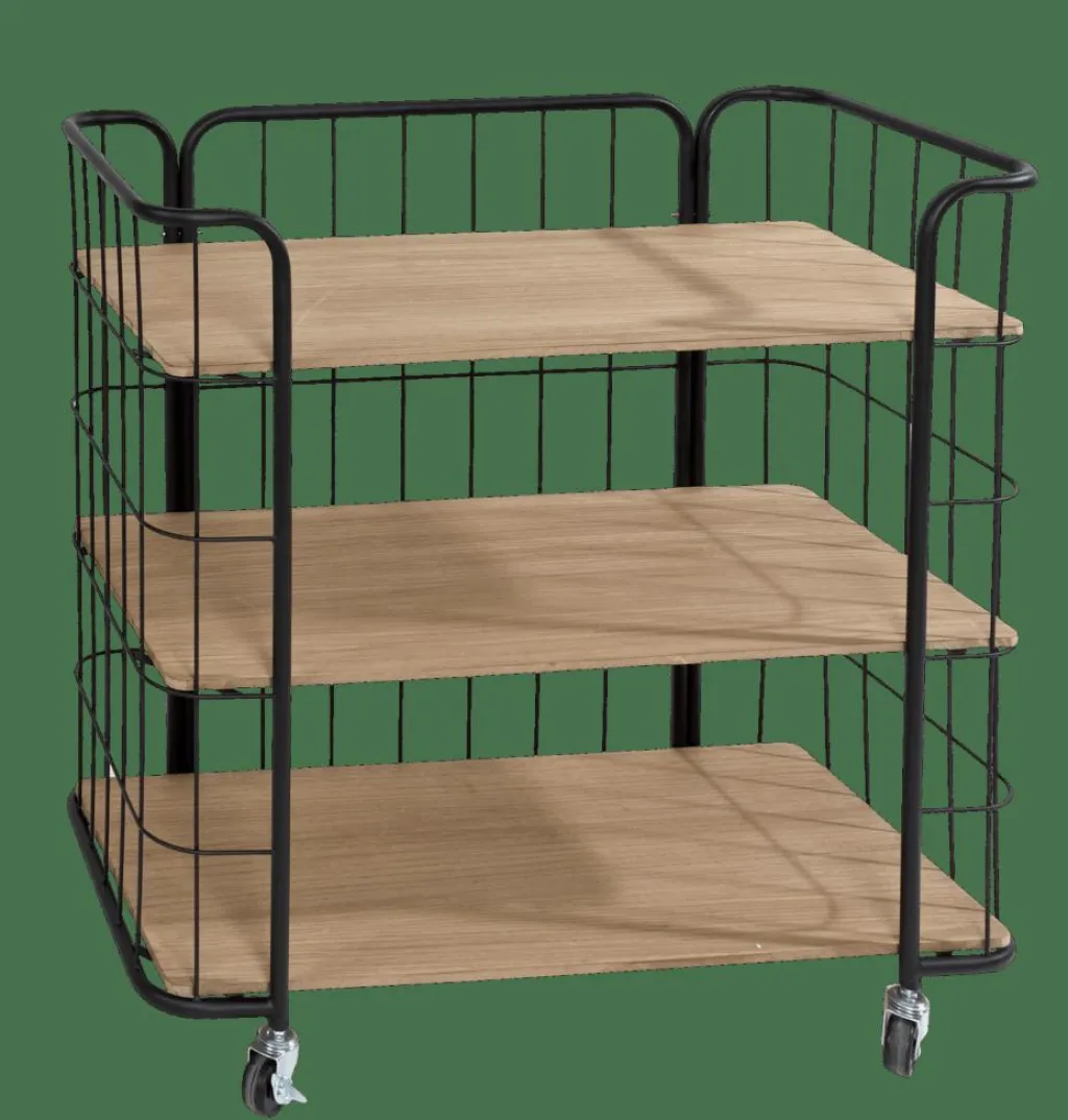 OSLO Étagère Trolley 3 Tablettes Noir, Naturel^CASA Outlet