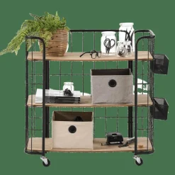 OSLO Étagère Trolley 3 Tablettes Noir, Naturel^CASA Outlet