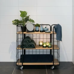 OSLO Étagère Trolley 3 Tablettes Noir, Naturel^CASA Outlet