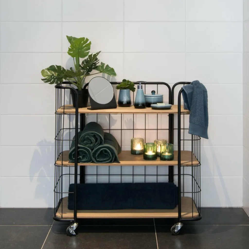 OSLO Étagère Trolley 3 Tablettes Noir, Naturel^CASA Outlet