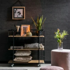 OSLO Étagère Trolley 3 Tablettes Noir, Naturel^CASA Outlet