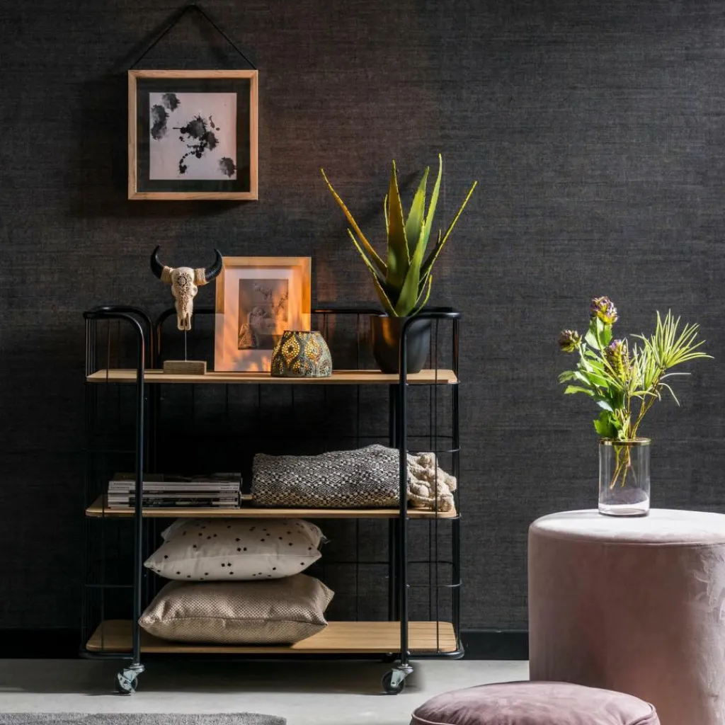 OSLO Étagère Trolley 3 Tablettes Noir, Naturel^CASA Outlet