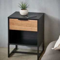 TRENTON Table De Chevet Noir, Naturel^CASA