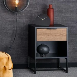 TRENTON Table De Chevet Noir, Naturel^CASA