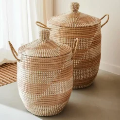 YASMINE Panier De Luxe Avec Couvercle Blanc, Naturel^CASA Discount