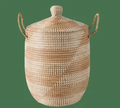 YASMINE Panier De Luxe Avec Couvercle Blanc, Naturel^CASA Clearance